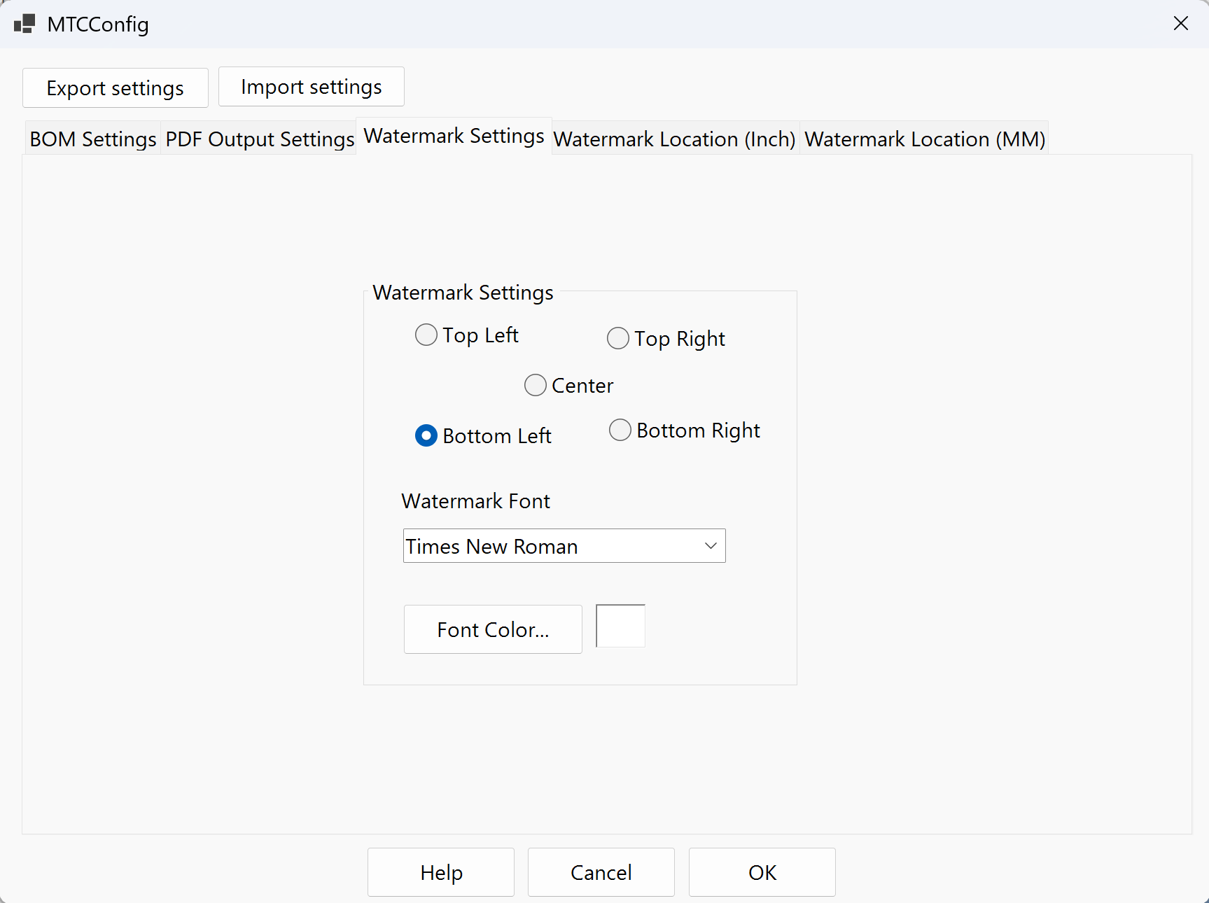 Settings — Watermark Settings